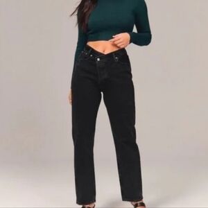 Abercrombie & Fitch Dad High Rise Crossover Button Fly Washed Black Denim Jeans